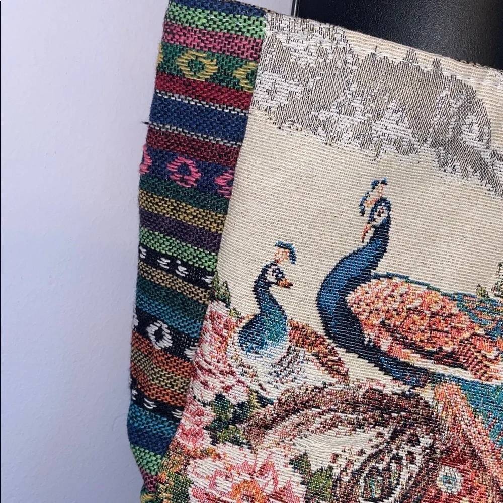 Peacock Embroidered Tapestry Crossbody Purse Bag